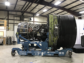 A Boeing 787 Dreamliner engine pictured without it's covering. The engine was donated in fall of 2019 to Spokane Community College.