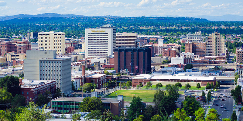Downtown view of buildings in Spokane