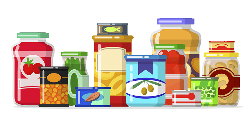 An illustration of several food pantry items