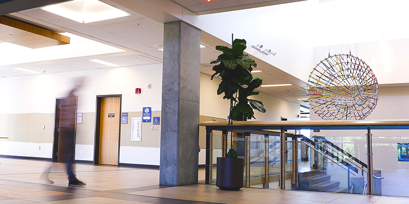 Inside the Falls Gateway building.