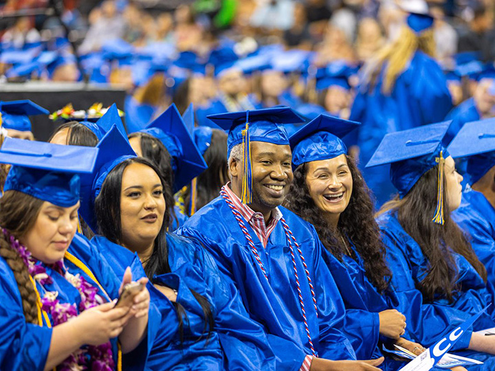 students smiling at graduation.