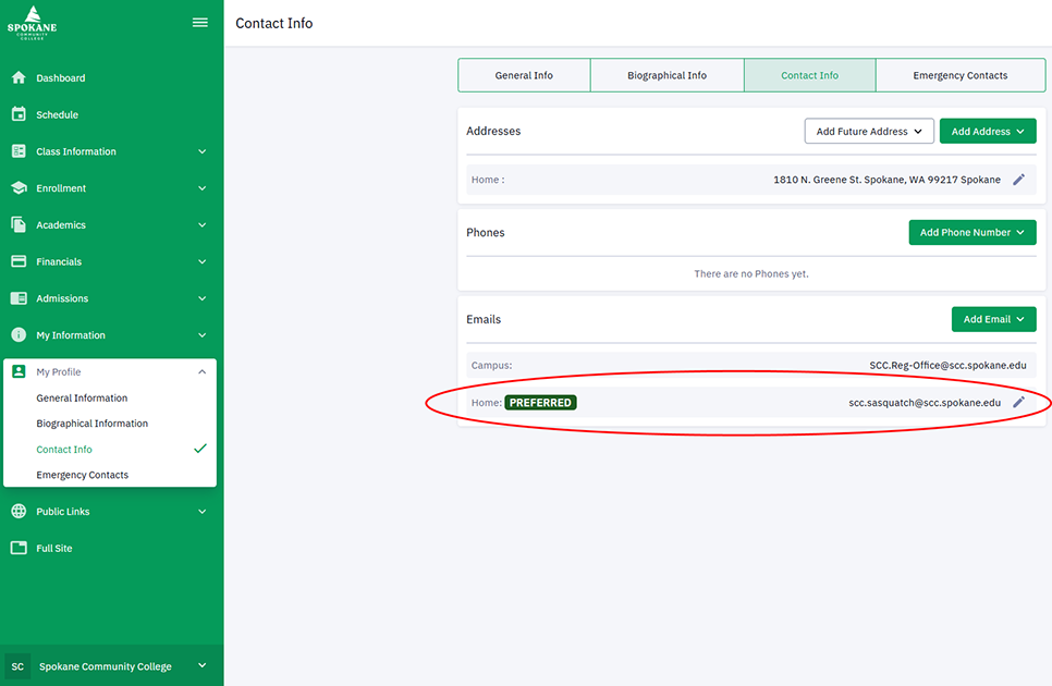 ctcLink Contact Info screenshot