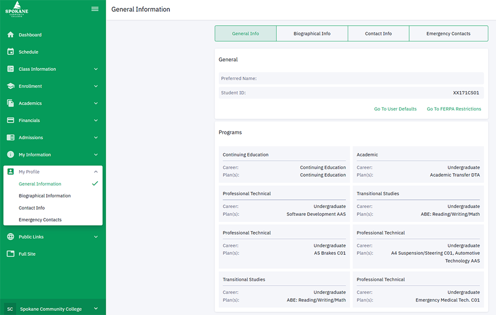 ctcLink my profile general information screenshot