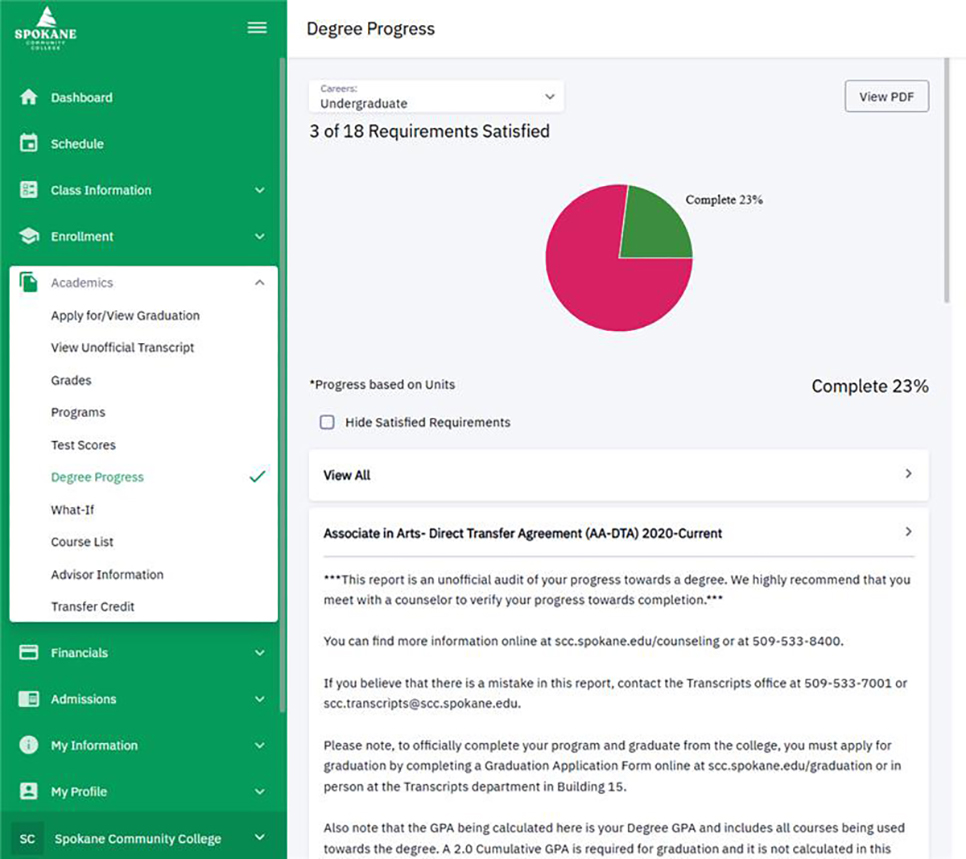 ctcLink Degree Progress screenshot