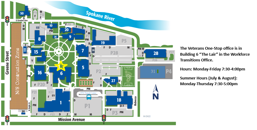 map of SCC with veteran one-stop location marked.