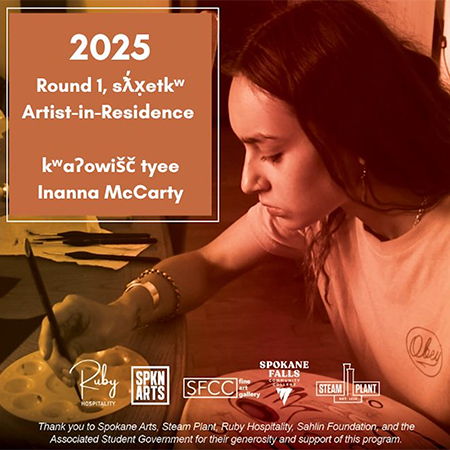 2025 Round 1, sƛ̓x̣etkʷ Artist-in-Residence kʷaɁowišč tyee Inanna McCarty painting a Native American design.