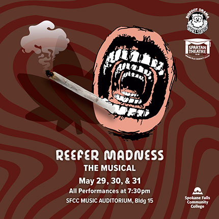 Artwork for the SFCC Spring 2025 performance of Reefer Madness the Musical.