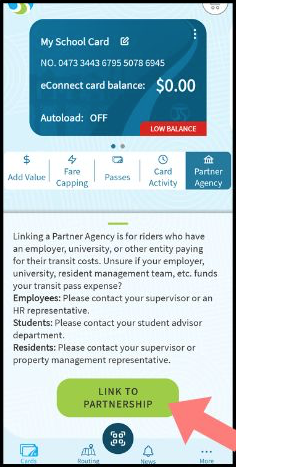 Screenshot of the STA Connect app Link to Partnership green button.