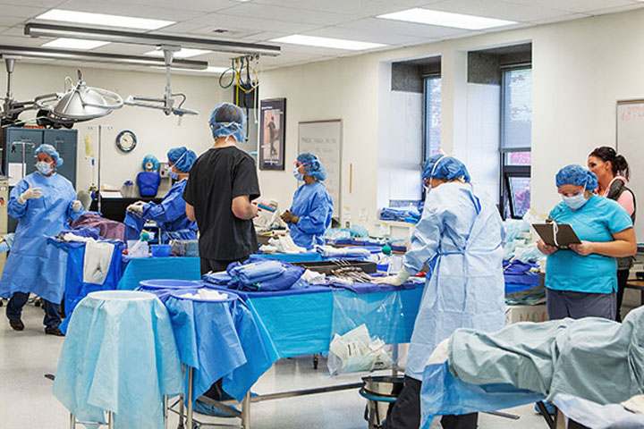 Surgical Technology Class in mock operating room