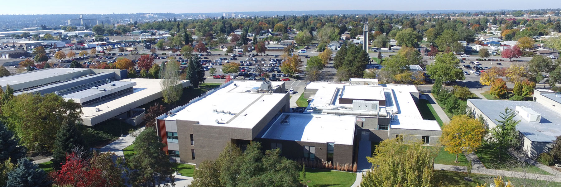 Aerial view showing part of the west side of the campus