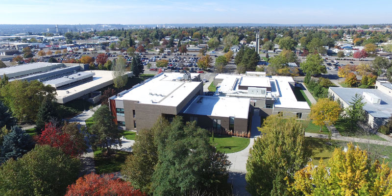 Aerial view showing part of the west side of the campus