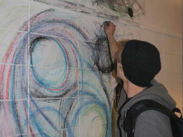 Installation Art student-drawing on wall