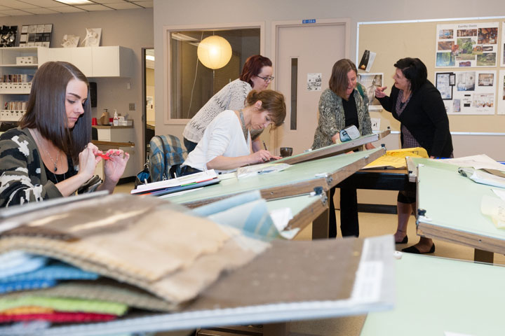 Interior Design project - students selecting fabrics