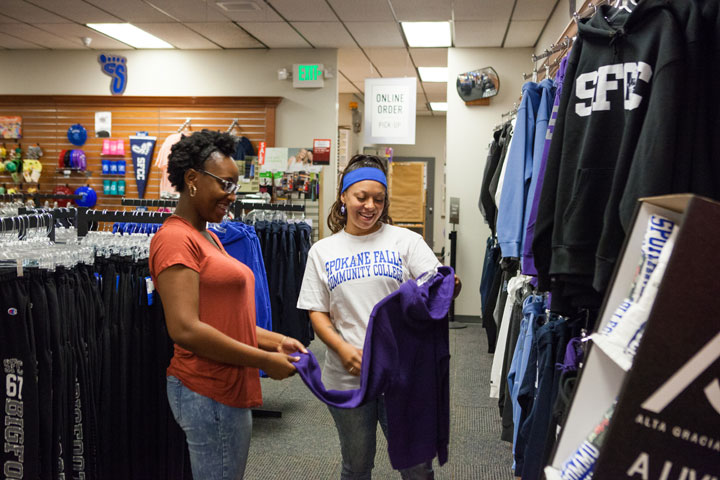 Students shopping for sportswear in the Bookstore