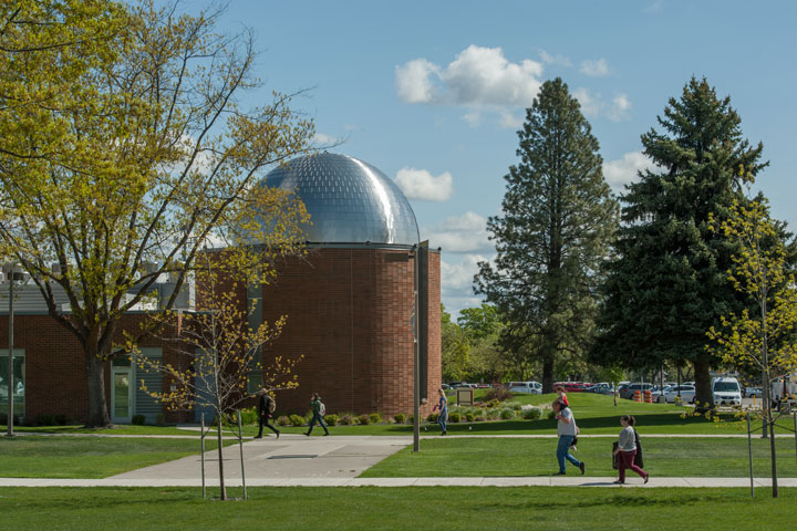 Southwest side of the Science building showing the Planetarium dome